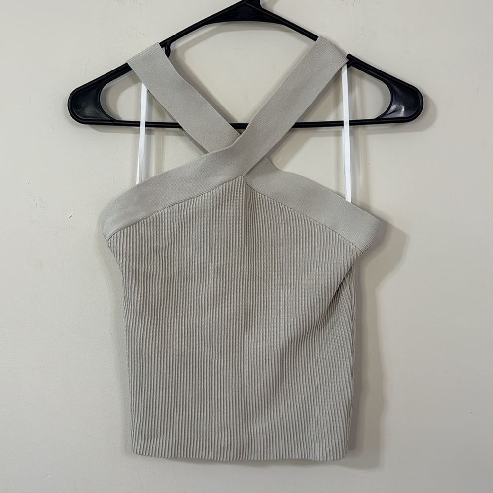 Aritzia Babaton Sculpt Knit Criss Cross Tank Matte Pearl Size Medium - Picture 2 of 8
